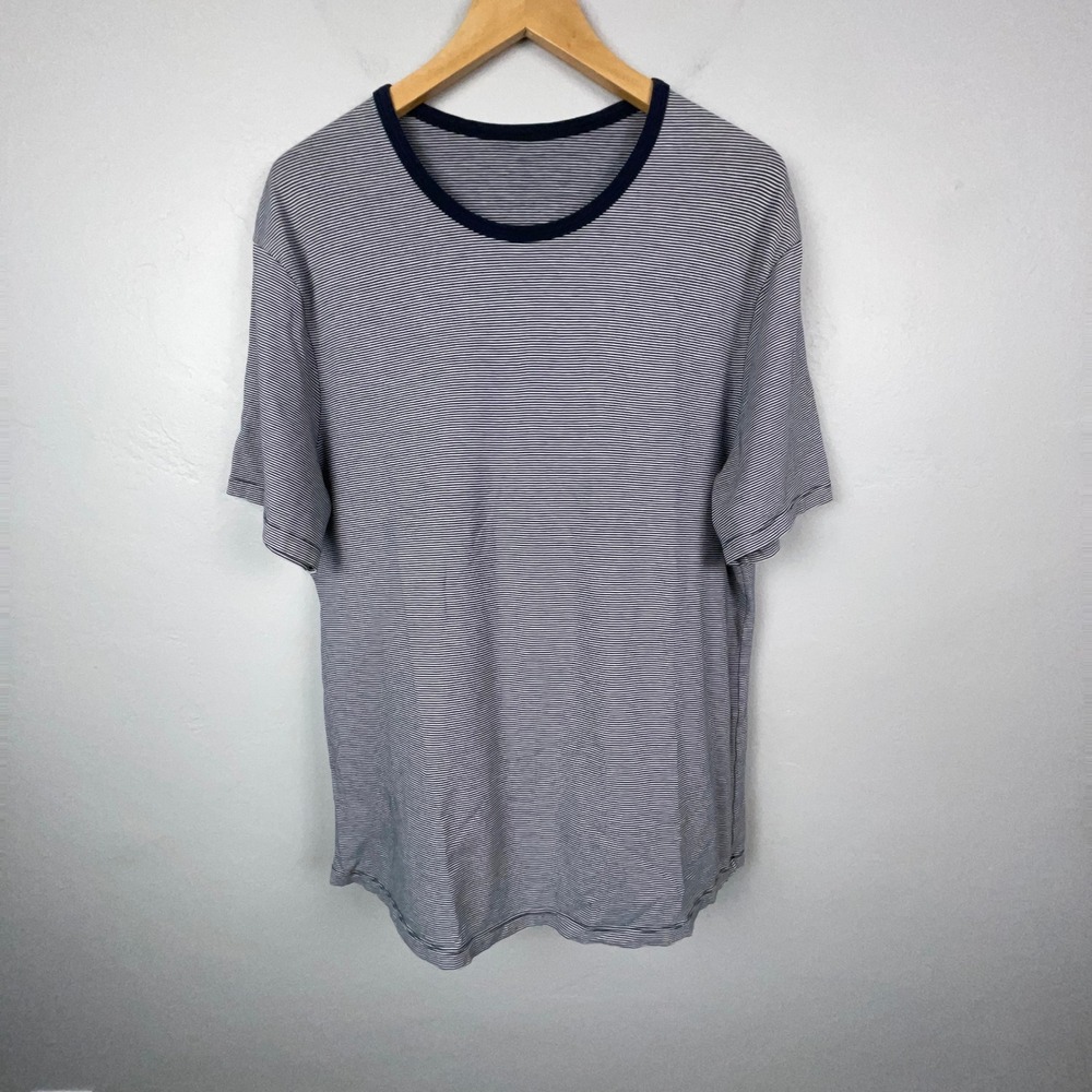 Lululemon T-Shirt Men XL Black White Striped Short Sleeve Ringer Crew Gray Yoga - Picture 2 of 8